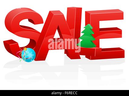 Natale e Anno nuovo rosso volumetrico iscrizione vendita illustrazione vettoriale isolati su sfondo bianco Illustrazione Vettoriale