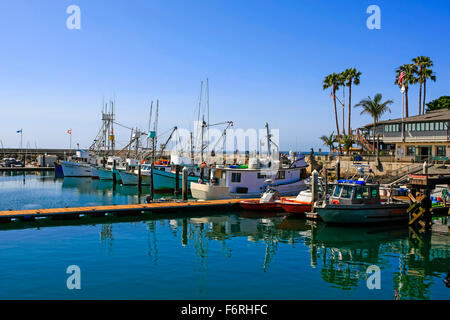 Barche da pesca e da diporto tutte legate in Santa Barbara Marina e Porto commerciale in California Foto Stock