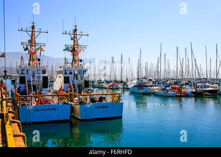 USCG 87ft pattugliamento costiero barche Blackfin e halibut a Santa Barbara porto in California Foto Stock