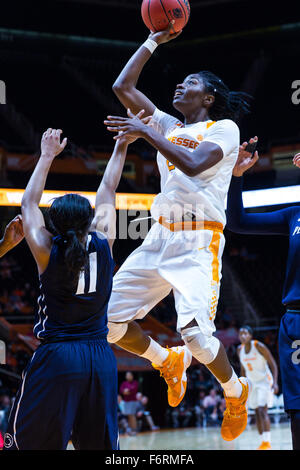 Novembre 18, 2015: gelsomino Jones #2 del Tennessee Lady Volunteers Spara la palla sulla pagina Teniya #11 della Penn State Lady Lions durante il NCAA pallacanestro tra la University of Tennessee Lady volontari e Penn State Lady Lions a Thompson Boling Arena a Knoxville TN Tim Gangloff/CSM Foto Stock