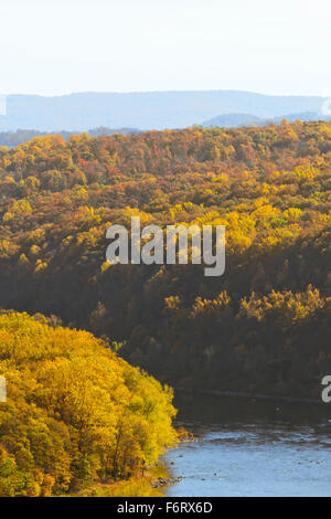 Autunno alberi sul fiume Delware come visto da sopra l'angolo Foto Stock