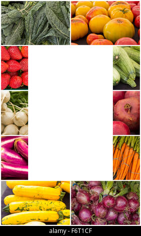 Varietà di agricoltori popolare mercato di frutta e verdura in produrre immagini collage Foto Stock