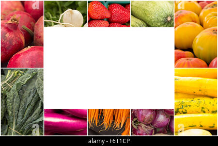 Varietà di agricoltori popolare mercato di frutta e verdura in produrre immagini collage Foto Stock