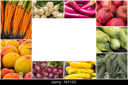 Varietà di agricoltori popolare mercato di frutta e verdura in produrre immagini collage Foto Stock