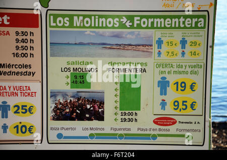 Scheda promo per gite in barca a Formentera, Ibiza spagna Foto Stock