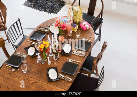 Angolo di Alta Vista della sala da pranzo Foto Stock