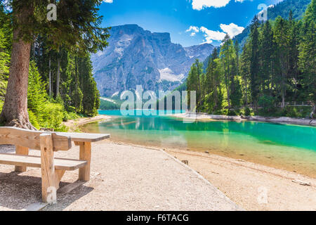 Lago di Braies, il Lago di Braies, Alto Adige, Val Pusteria, Italia Foto Stock