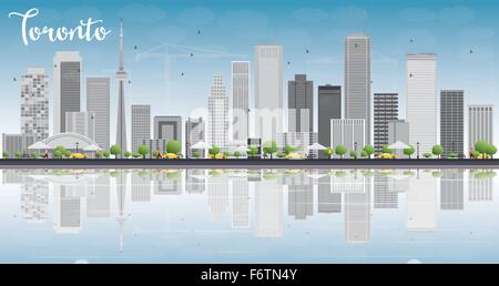 Toronto skyline con edifici grigi, cielo blu e di riflessione. Illustrazione Vettoriale. Viaggi di affari e turismo concetto con plac Illustrazione Vettoriale