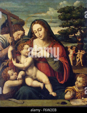 Juan de Juanes - La Vergine e il bambino con San Giovanni Battista e di San Giovanni Evangelista Foto Stock