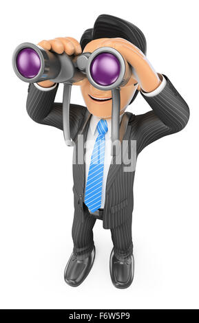 3d la gente di affari. imprenditore cerca attraverso il binocolo. visionario isolati a sfondo bianco. Foto Stock