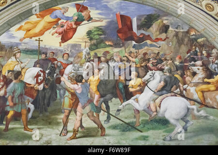 L Incontro tra Leone Magno e Attila, affresco, Stanza di Eliodoro, Stanza di Eliodoro, stanze di Raffaello Foto Stock