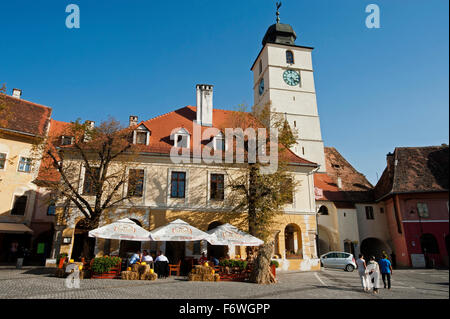 Piata Huet nella parte storica della città, Sibiu, Transilvania, Romania Foto Stock