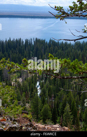 Lake Jenny visto da ispirazione dal punto della cascata Creek Trail, al Parco Nazionale di Grand Teton, Wyoming Foto Stock