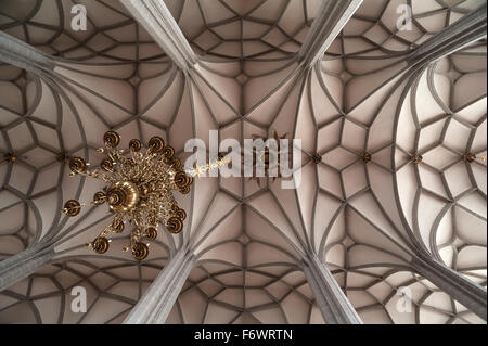 Vault con lampadario, chiesa parrocchiale di San Pietro e Paolo, tardo gotico, 1497, Görlitz, Oberlausitz, Bassa Sassonia, Germania Foto Stock