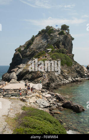 La posizione della Chiesa di Agios Ioannis, Skopelos utilizzati nelle riprese di Mamma Mia Foto Stock