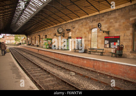 La piattaforma a Pickering stazione ferroviaria,North Yorkshire, Inghilterra, Regno Unito Foto Stock