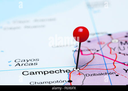 Campeche imperniata su una mappa del Messico Foto Stock