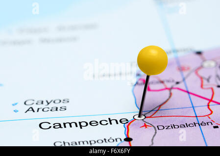 Campeche imperniata su una mappa del Messico Foto Stock