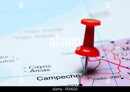 Campeche imperniata su una mappa del Messico Foto Stock