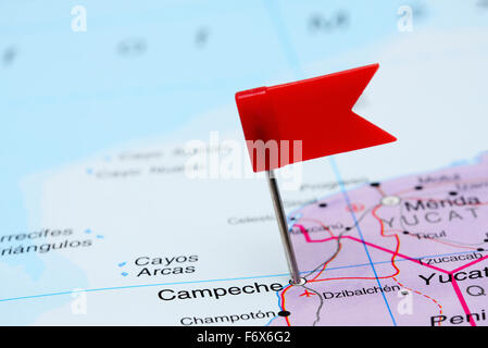 Campeche imperniata su una mappa del Messico Foto Stock