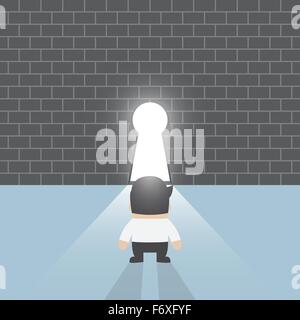 Imprenditore in piedi di fronte a toppa di chiave, vettore EPS10 Illustrazione Vettoriale