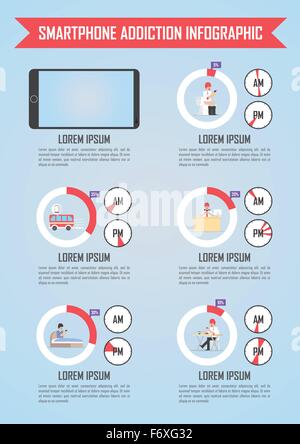 Smartphone e la dipendenza da internet infographics, vettore EPS10 Illustrazione Vettoriale