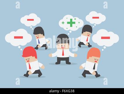 Pensare positivo imprenditore circondato da pensiero negativo di persone, vettore EPS10 Illustrazione Vettoriale