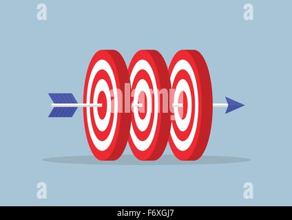 La freccia di colpire il centro dei tre obiettivi, vettore EPS10 Illustrazione Vettoriale