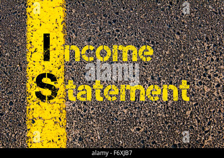 Concetto di immagine del Business acronimo è come dichiarazione di reddito ha scritto sopra la segnaletica stradale vernice gialla linea. Foto Stock