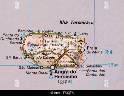 Mappa di Ilha Terceira che è parte del portoghese delle Azzorre Foto Stock