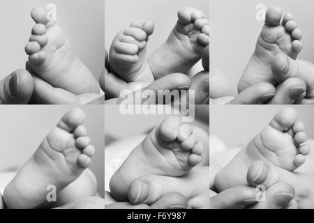 Collage di genitori con cura le mani tenendo del bambino in piedi Foto Stock