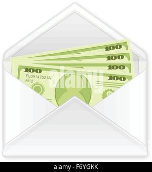 Aprire la busta contenente le banconote di dollari su uno sfondo bianco. Illustrazione Vettoriale. Illustrazione Vettoriale