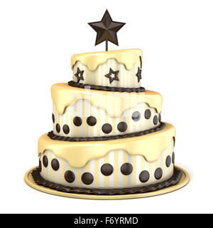 Tre piani e torta con vaniglia e crema di cioccolato. 3D rendering immagine isolata su sfondo bianco. Foto Stock