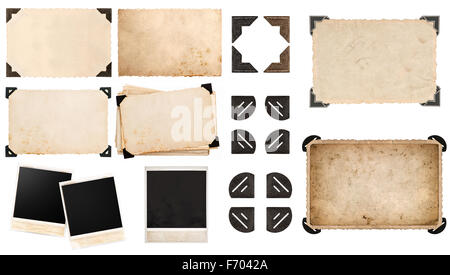 Vintage scheda carta con angolo, foto di cartone, foto istantanee Polaroid, cartolina isolati su sfondo bianco Foto Stock