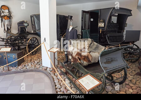 Il Museo della Campagna Mazovian in Sierpc, Polonia. Collezione di carrozze trainate da cavalli. Foto Stock