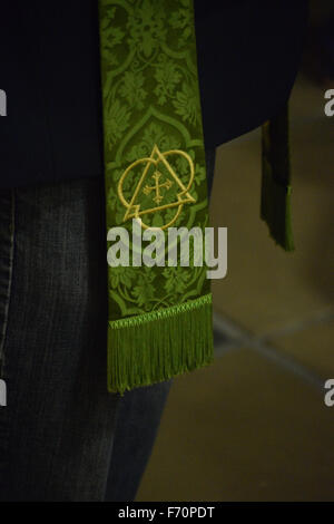 Dallas, Texas, Stati Uniti d'America. 22 Novembre, 2015. Close up dei religiosi indumento indossato alla protesta LGBT nella parte anteriore del quartier generale di polizia a Dallas, TX. Credito: Brian T. Humek/Alamy Live News Foto Stock