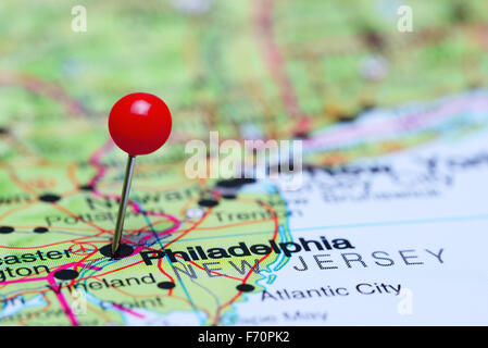 Philadelphia imperniata su una mappa degli STATI UNITI D'AMERICA Foto Stock