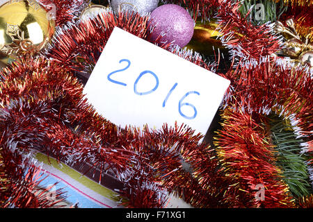 Felice anno nuovo 2016, la scrittura a mano, acquerello concetto vintage, buon natale vacanze Foto Stock