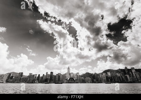 Skyline di hong kong in bianco e nero Foto Stock