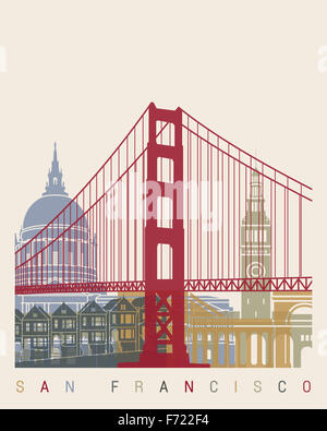 Skyline di San Francisco poster in formato vettoriale modificabile file Foto Stock