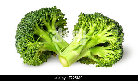 Due cime di broccoli accanto isolati su sfondo bianco Foto Stock