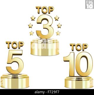 Oro Trofei per la top ten, top five e tre top classifica Illustrazione Vettoriale