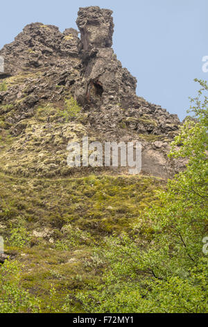 Strane formazioni rocciose a Dimmuborgir Akureyri Islanda Foto Stock