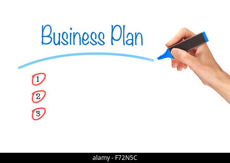 Business Plan, la scritta in pennarello su uno schermo chiaro. Foto Stock