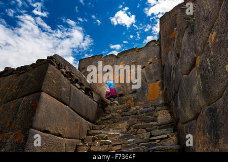 Rovine di Ollantaytambo, nella Valle Sacra, Perù Foto Stock