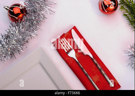 Stagionale cena di Natale tabella. Posto singolo impostazione. Foto Stock