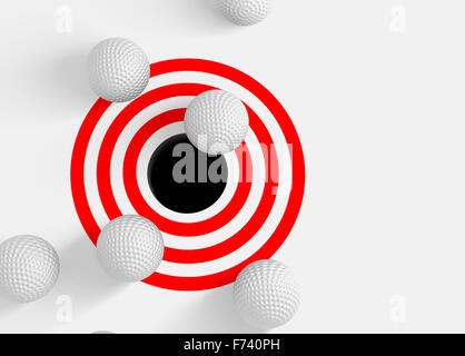 Conceptual immagine 3d con palline da golf e foro Foto Stock