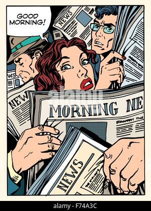 Morning news press folla metro trasporto bus Illustrazione Vettoriale