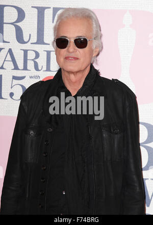 Feb 25, 2015 - Londra, Inghilterra, Regno Unito - Brit Awards 2015 - tappeto rosso arrivi, l'Arena O2 mostra fotografica: Jimmy Page Foto Stock