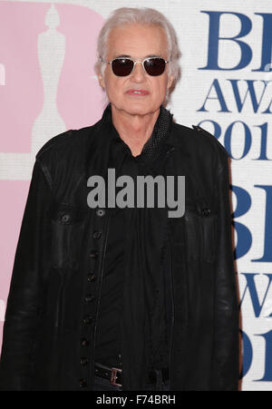 Feb 25, 2015 - Londra, Inghilterra, Regno Unito - Brit Awards 2015 - tappeto rosso arrivi, l'Arena O2 mostra fotografica: Jimmy Page Foto Stock